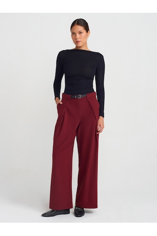 Dilvin 71577 Kemerli Ve Pilili Pantolon Bordo