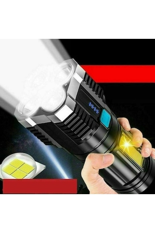 Ebitda Usb Şarjlı 4 Led + Cob Led Taktik El Feneri - Siyah - Dayanıklı Ve Parlak Aydınlatma Siyah