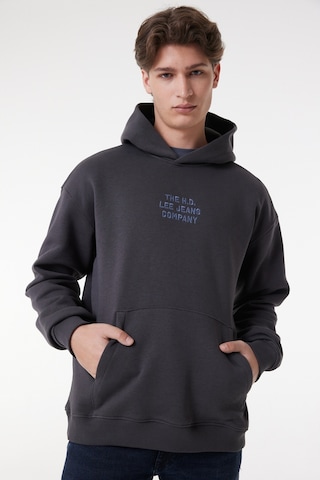 Lee Relaxed Fit Geniş Kesim Kapüşonlu Içi Polarlı Sırt Baskılı Antrasit Sweatshirt LM05RHON Siyah