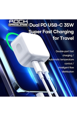 T58 Pd 35 W Hızlı Çift Type-c Çıkış Şarj Cihazı Beyaz