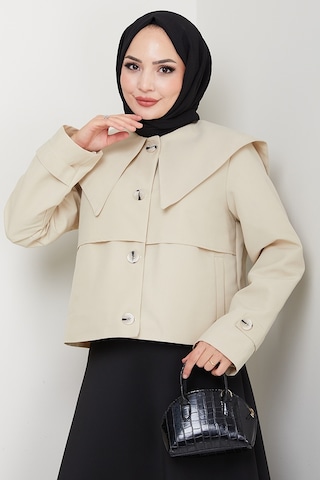 Pelerin Görünüm Astarlı Trenç 1625 - Bej Bej