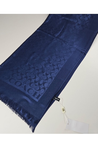 Miorel Scarfs C Desen Çift Taraflı Kaşmir İpek Şal 4 Mevsim Pamuk Şal Lacivert