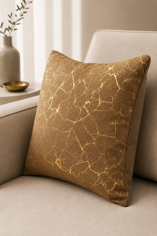 Soho Kumaş Altın Varak Desenli Dekoratif 4'lü Kırlent Yastık Kılıfı Seti 42 x 42 CM Açık Kahverengi