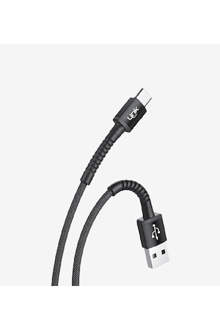 K552 Safe 3a Örgülü Metal Başlı Usb'den Type-c'ye Şarj Kablosu Siyah