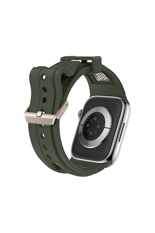 Apple Uyumlu  Watch 7 8 9 10 Serisi 45mm Kordon Delikli Metal Süslemeli Desenli Silikon Band 117