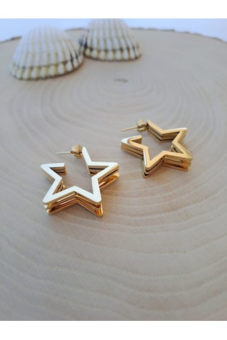 Dali Shop Üçlü Görünüm Çelik Yıldız Küpe Gümüş