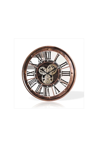 60cm Metal Gövde Cam Muhafaza Döner Dişli Çark Mekanizmalı Saat Bakır