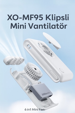 Mf95 6in1 Taşınabilir Mini Fan 2000mah Klipsli Katlanabilir