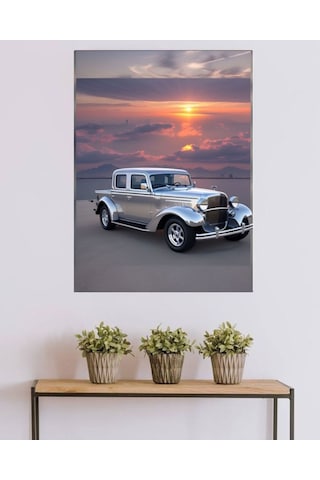 Gümüş Gri Araba Kanvas Tablo Ev Duvar Salon Galeri Dekarasyon Süsü Ölçü Seçiniz