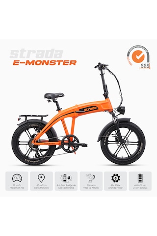 Stradacycles E-monster 20 Jant Katlanabilir Yüksek Torklu Elektrikli Bisiklet Turuncu