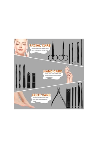 Tr 18 Parça Tırnak Makası Bakım Seti, Paslanmaz Çelik Siyah Manikür Pedikür Seti, Yüz El Ve Ayak Bakım Seti, C