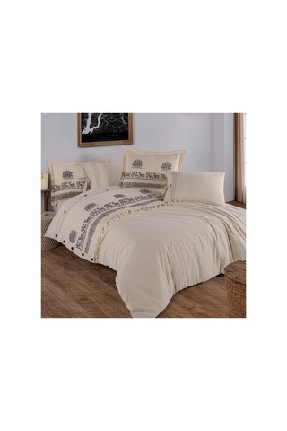 Hitit Desen 200x220 Pamuk-keten Çift Kişilik Nevresim Takımı Krem - 747748095 Krem