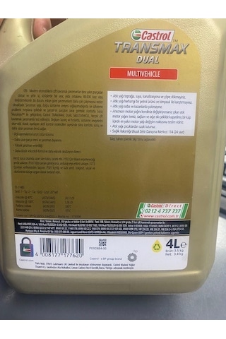 Castrol Transmax Dual Multivehicle Çift Kavramalı Şanzıman Yağı 4 L