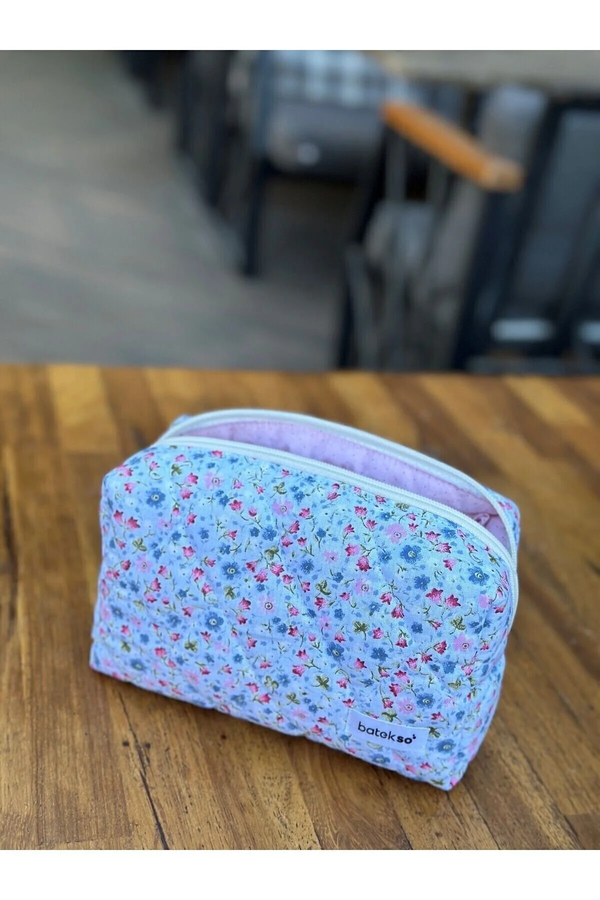 Batekso Çıtır Çiçek Desenli Makyaj Çantası - Büyük Boy