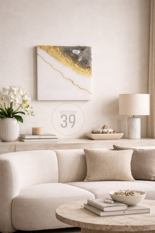 Geode Bianco Kuvars Taşlı Modern Epoksi Duvar Tablosu Enerjisel & Dekoratif Sanat 20x20 Cm