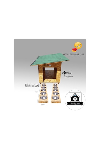 Kedigram Kedi Kulübesi Mama İstasyonu Kabı + Kedi Evi