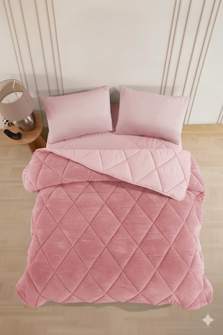 Çift Kişilik Wellsoft Yorgan-çarşaflı 2 Yastık Kılıflı Uyku Seti Pudra