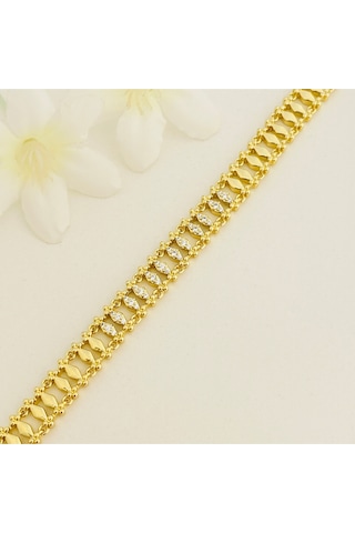 Kuyumcu Model Bileklik Vintage Arpa Bileklik Zirkon Çelik Kararmaz Xuping 14ayar Gold 17+3cm Gold