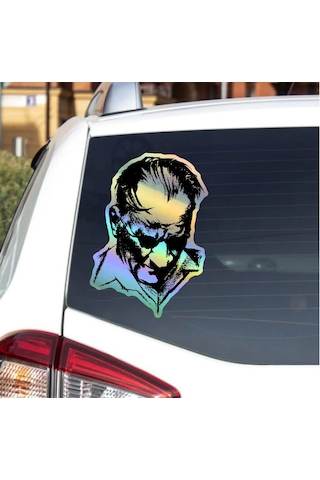 Hologramlı Janjanlı Mustafa Kemal Atatürk Silüet Sticker - Araba Oto Motosiklet Cam Karavan Sticker - 03007 20x14 Cm