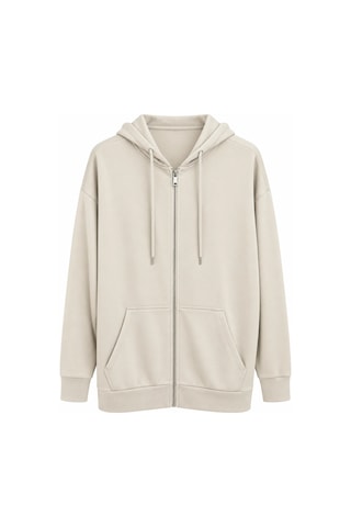 Nazzain Oys Kumaş Fermuarlı Uzun Sweatshirt Taş