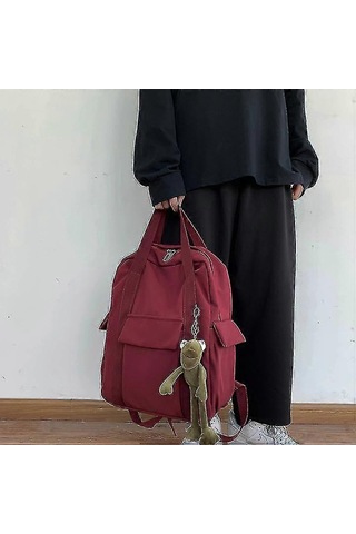 Ganzhoushop Düz Renk Kadın Su Geçirmez Naylon Sırt Çantası Genç Kızlar İçin Basit Okul Çantası Omuz Seyahat Çantası Okul Sırt Çantasıkırmızı Çok Renkli