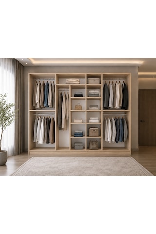 Lebon Tamamı Mdf 7 Kapaklı Dolap Gardırop Meşe