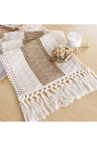 Boho Masa Örtüsü - 250 Cm Uzunluğunda, Krem Ve Kahverengi Rustik Makrome, Bohem Yemek Ve Yatak Odası Dekoru, Gelin Çok Renkli