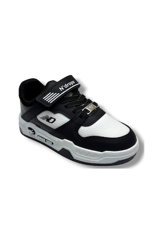Ndrops 012-26 Deri Cırt Bantlı Çocuk Sneaker Siyah Beyaz 26-30 Siyah