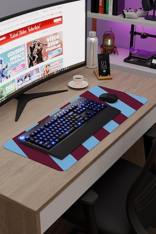 Bordo Mavi 70x30 Xl Taraftar Gaming Oyuncu Mouse Pad Kaymaz Taban Büyük Klavye Fare Altlığı Şerit