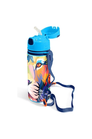 Coral High Kids Lacivert Saks Aslan Desenli Pipetli Alüminyum Matara 600 Ml 11938
