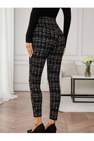 Bhrwear Kadın Yüksek Bel Önü Düğmeli Desenli Dalgıç Tayt Renkli