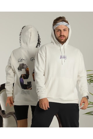 Evgili Kombini Çift Unisex Oversize Baskılı Sweatshirt Beyaz