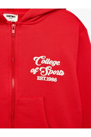 Koton Cepli Uzun Kollu Baskılı Oversize Kapşonlu Fermuarlı Sweatshirt Kırmızı 7wkg10018ak