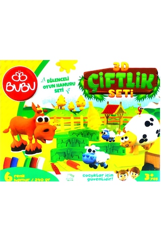 Bubu 3D Çiftlik Oyun Hamuru Kalıbı Ve 6 Renk Oyun Hamuru Seti