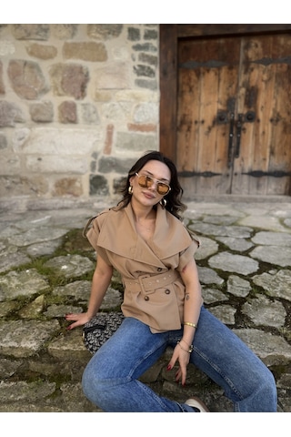 Keymoda Kadın Trenç Yelek Camel