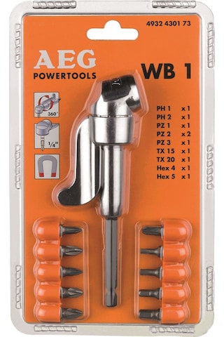 AEG WB1 Vidalama Köşe Adaptörü + 10 Parça Uç Seti