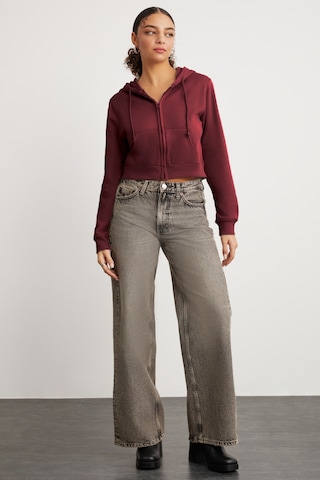 Grimelange Delıa Kadın Crop İçi Polarlı Fermuarlı Organik Pamuklu Kapüsonlu Kordonlu Bordo Sweatshirt Bordo