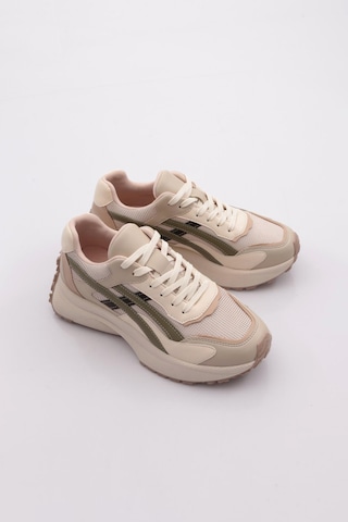 Dgn 83147 Kadin Sneaker Ayakkabi Bej Yeşil
