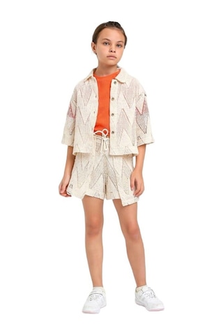 Kız Çocuk Dantel Düğmeli Pamuk Astarlı Ceket-12685-bej Bej