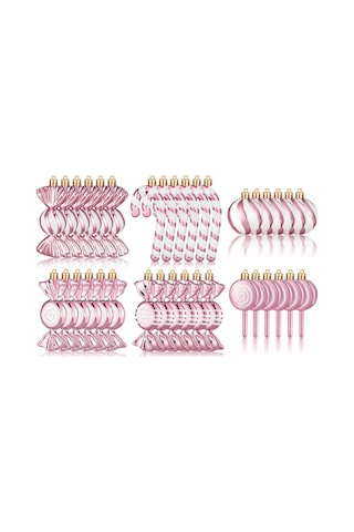 Geeksen 30 Parça Plastik Noel Şeker Süs Seti Pembe-beyaz: Nane Şekeri, Asa Şekeri, Çubuk Şeker Figürleri