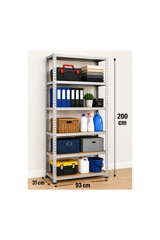 6 Katlı Çelik Elektrostatik Raf Sistemi, Depo, Arşiv, Kiler, Dosya, Market, Ayakkabı, Çiçek, Rafı Boyut: 31x93x200 Cm Kalınlık: 0,70 Mm Gri