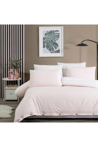 Çift Kişilik %100 Pamuk Ranforce Düğmeli Nevresim Takımı Lastikli Çarşaflı 200x220 Cm Krem Krem