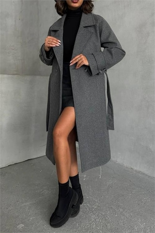 Neşeli Butik Kadın Astarlı Antrasit İthal Kaşe Kaban Nbg048 Antrasit