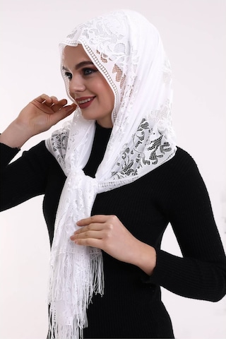Narin Pamuk Tül Şal Beyaz-2 60x160