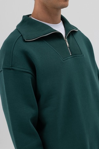 Vamos Basic Fermuarlı Dik Yaka Sweatshirt Nefti