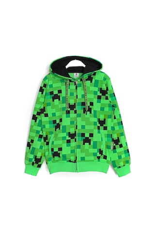 Minecraft Creeper Desenli Fermuarlı Unisex Çocuk Ceket 5 - 13 Yaş