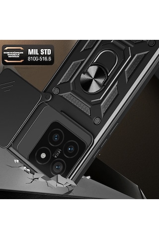 Xiaomi 14t Pro Kılıf Sürgülü Tank Zırh Yüzüklü Mıknatıslı Standlı Kapak S-vega