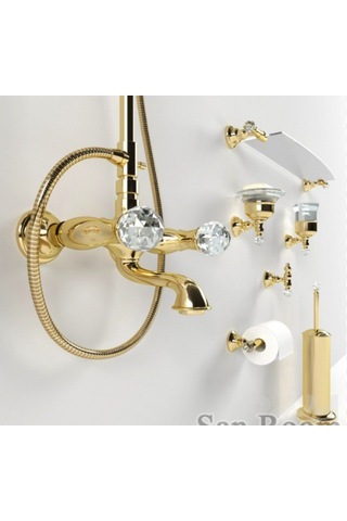İtalyan Webert Karenina Banyo Bataryasi Altın-swarovsky Taşli-el Duşu Seti , Askisi Dahi L Krom