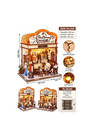 3d Ahşap Pastane 179 Parça Işıklı Detaylı Ve Gerçekçi Tasarımlı Dekoratif Oyuncak Puzzle