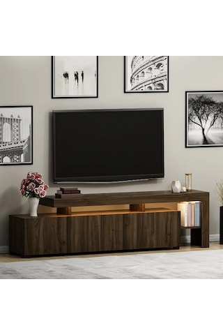 Tv Sehpası Buğra Ceviz Led Işıklı 192 Cm